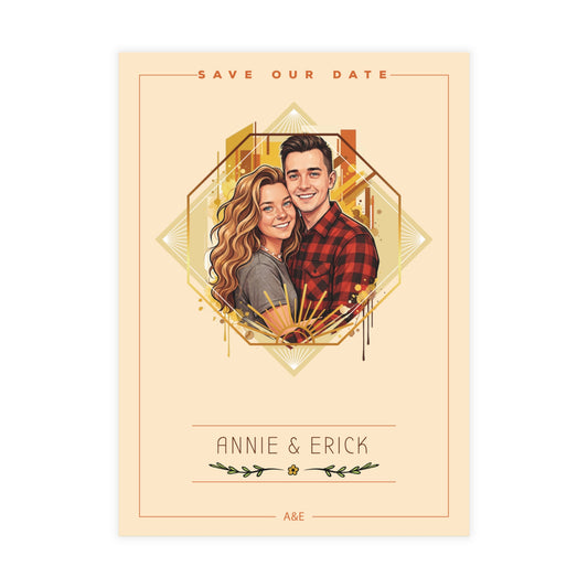 Personalized wedding invitation, colorful design for bride and groom