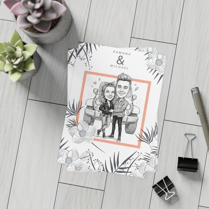Personalized wedding invitations for a bride and groom who do extreme sports