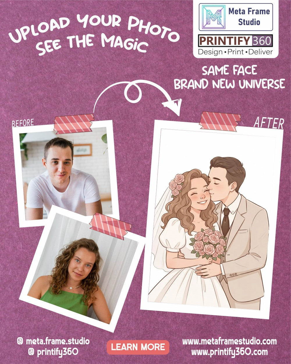 Personalized wedding invitation, fairytale character bride and groom