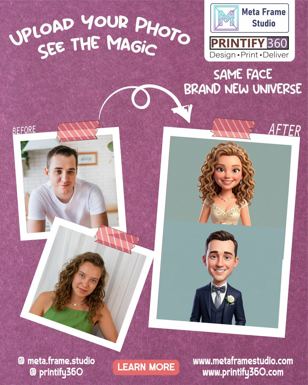 Personalized wedding invitation, bride and groom profile photos