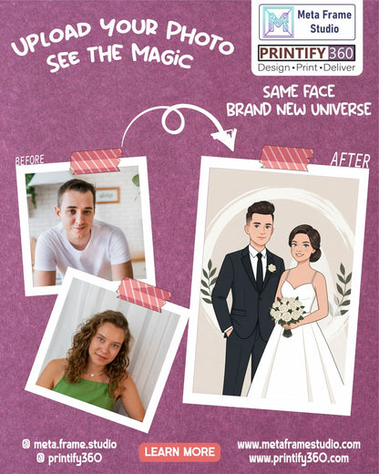 Personalized wedding invitation, bride and groom in the garden of love