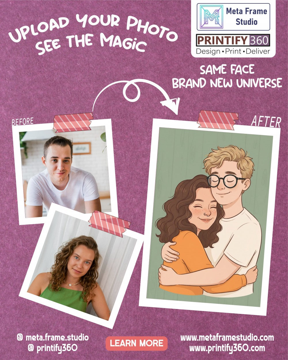 Personalized wedding invitation, bride and groom embracing