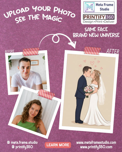 Personalized wedding invitation, kissing bride and groom