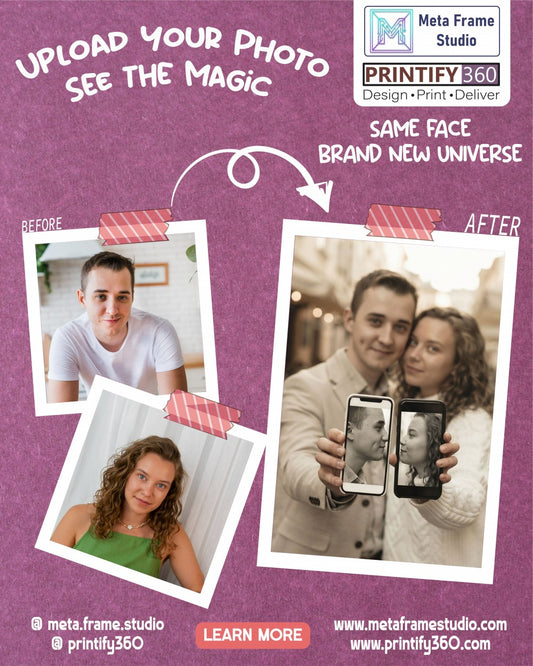 Personalized wedding invitation, bride and groom taking selfies with their phones