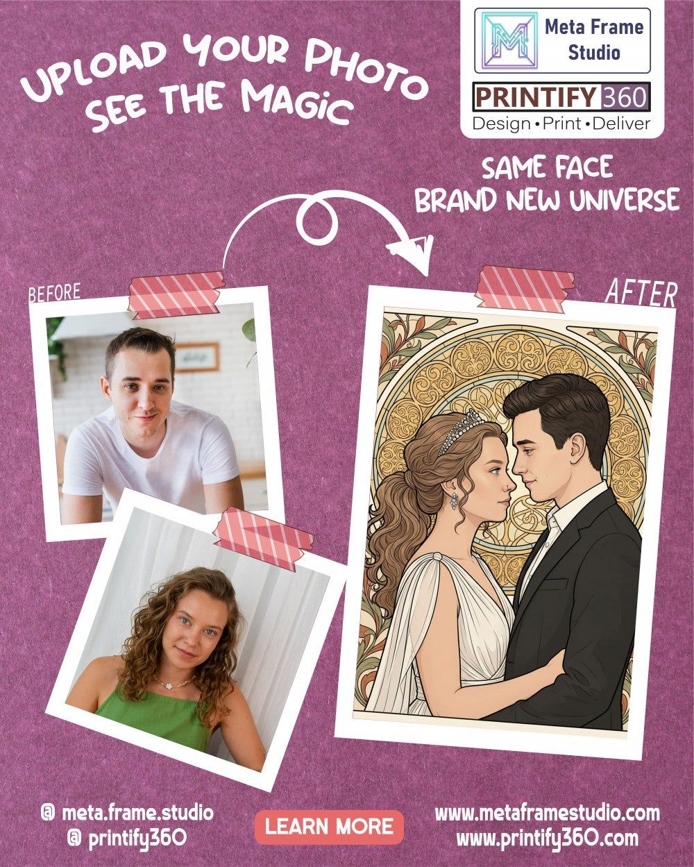 Personalized wedding invitation, bride and groom gothic design