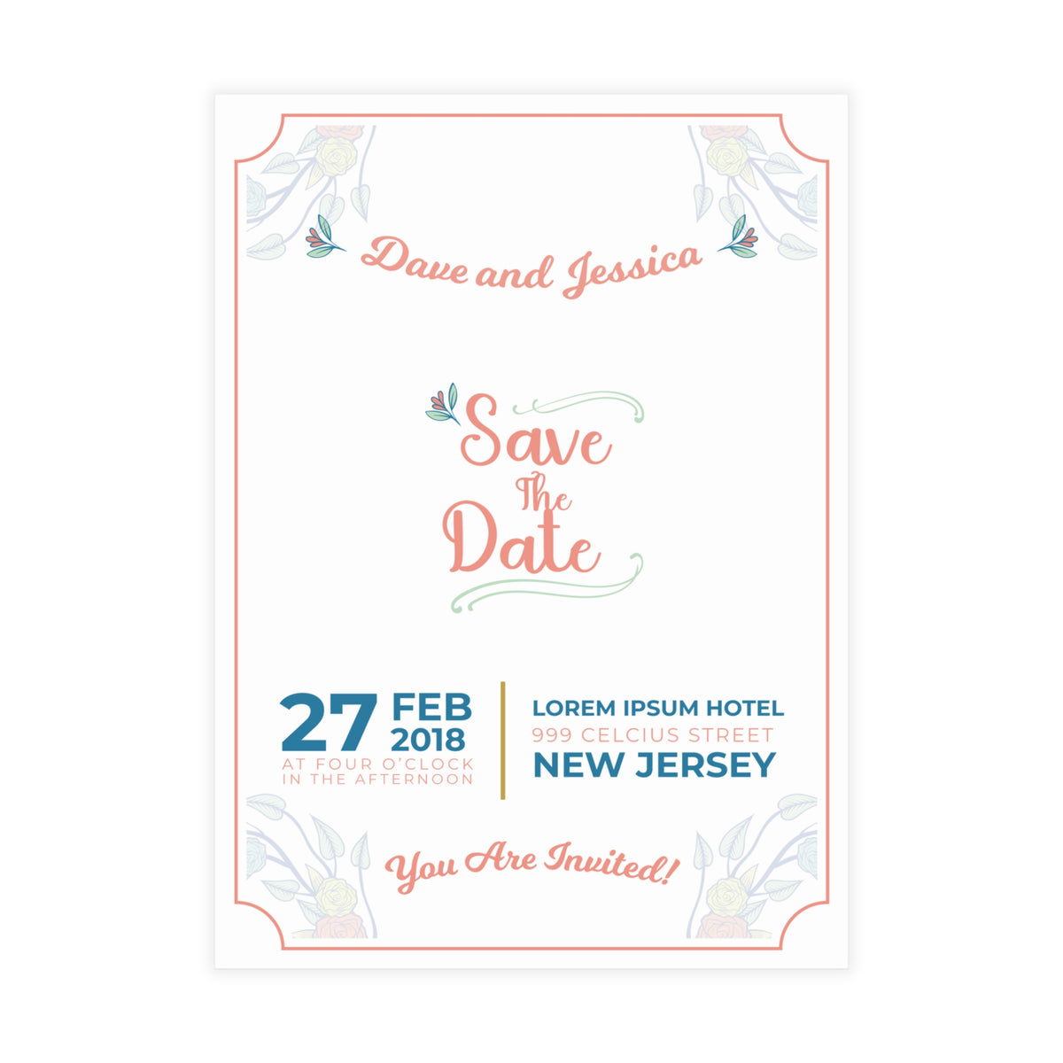 Personalized wedding invitation, bride and groom on bicycles
