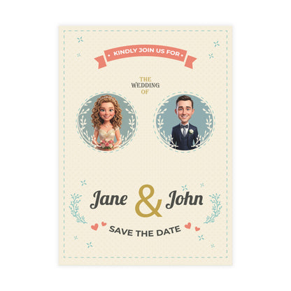 Personalized wedding invitation, bride and groom profile photos
