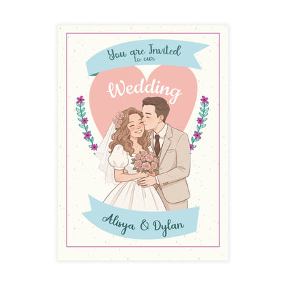 Personalized wedding invitation, fairytale character bride and groom
