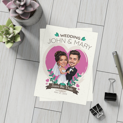 Personalized wedding invitation, caricature of bride and groom