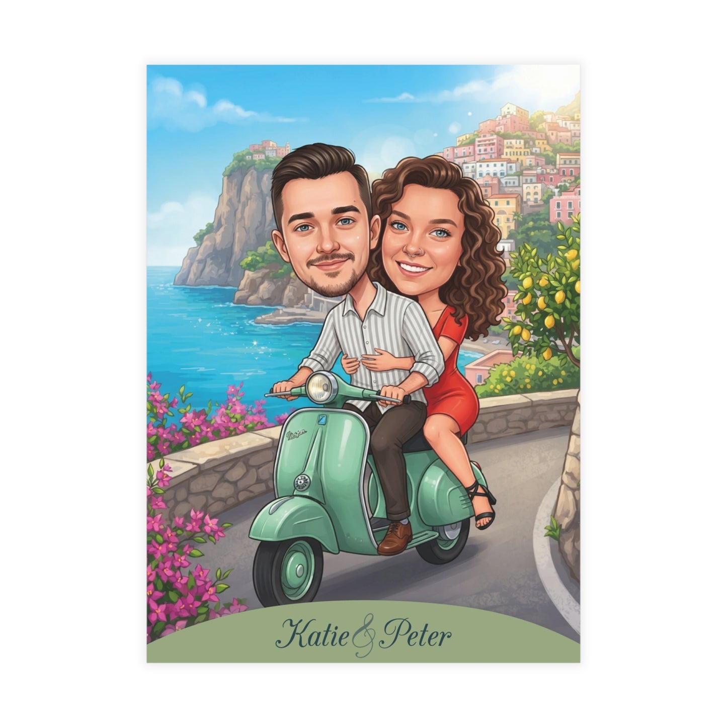 Personalized wedding invitation, motorcycle lovers in Sorento