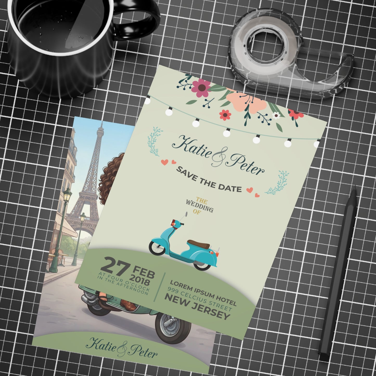Personalized wedding invitation, motorcycle lovers in Paris