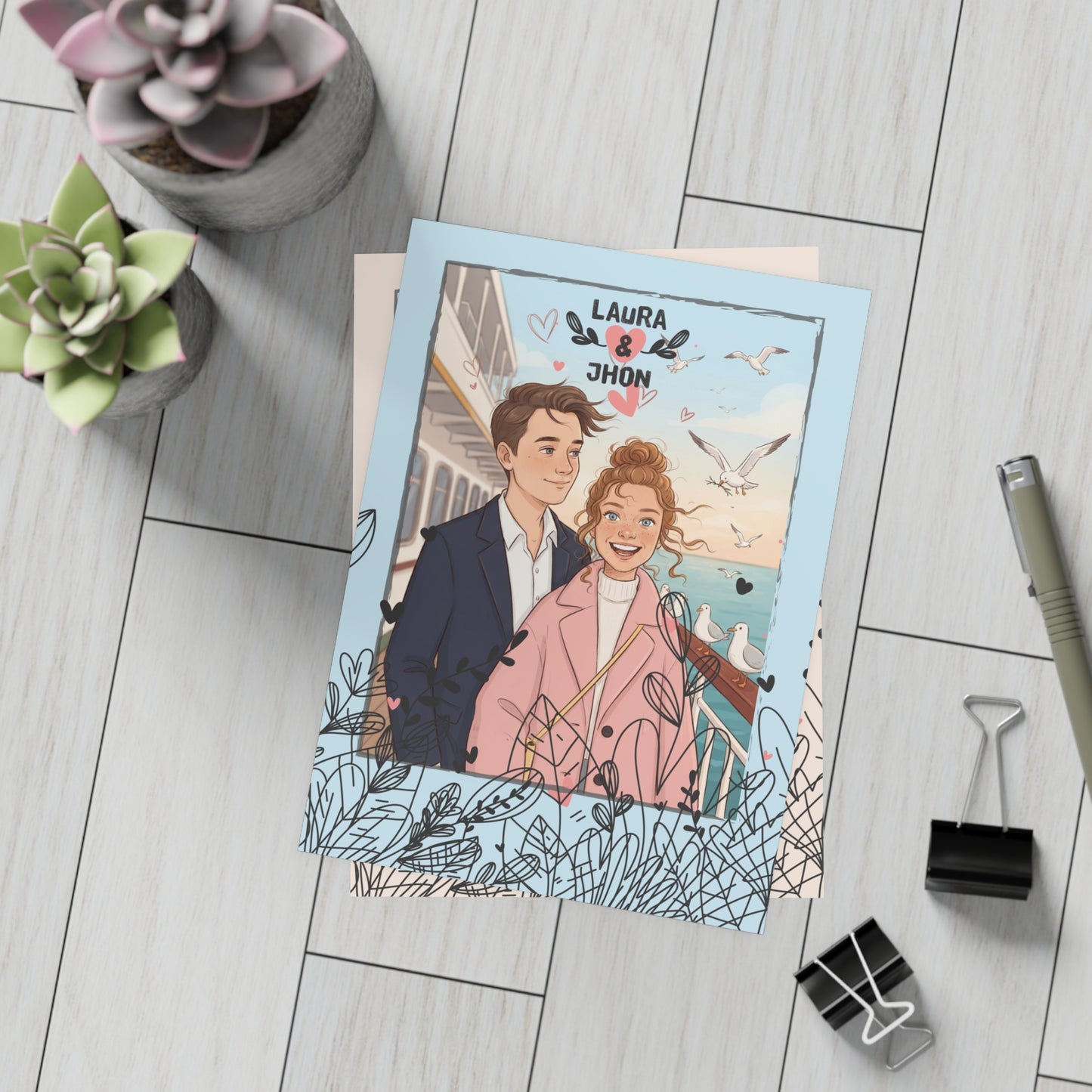 Personalized wedding invitation, two lovers in Istanbul