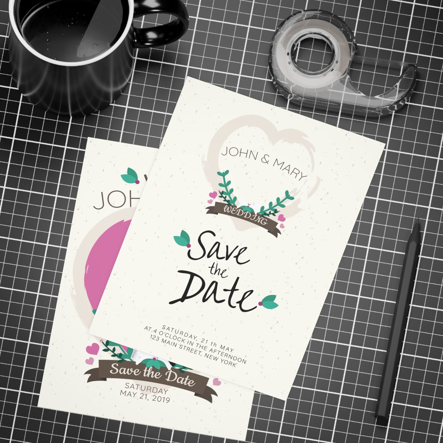 Personalized wedding invitation, caricature of bride and groom