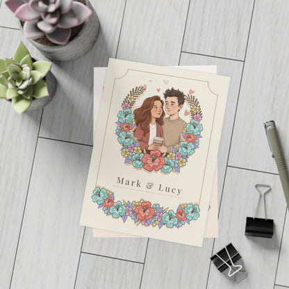 Personalized wedding invitation, coffee and lovers