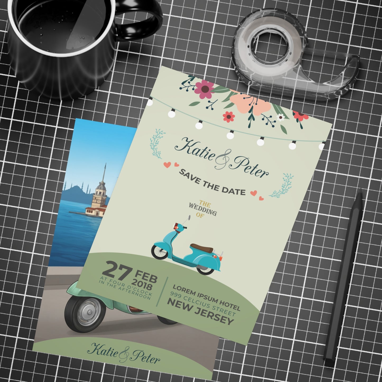 Personalized wedding invitation, motorcycle lovers in Istanbul