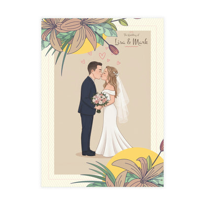 Personalized wedding invitation, kissing bride and groom