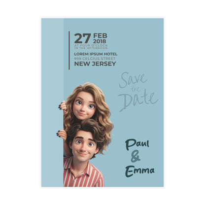 Personalized wedding invitations, cartoon characters for the bride and groom