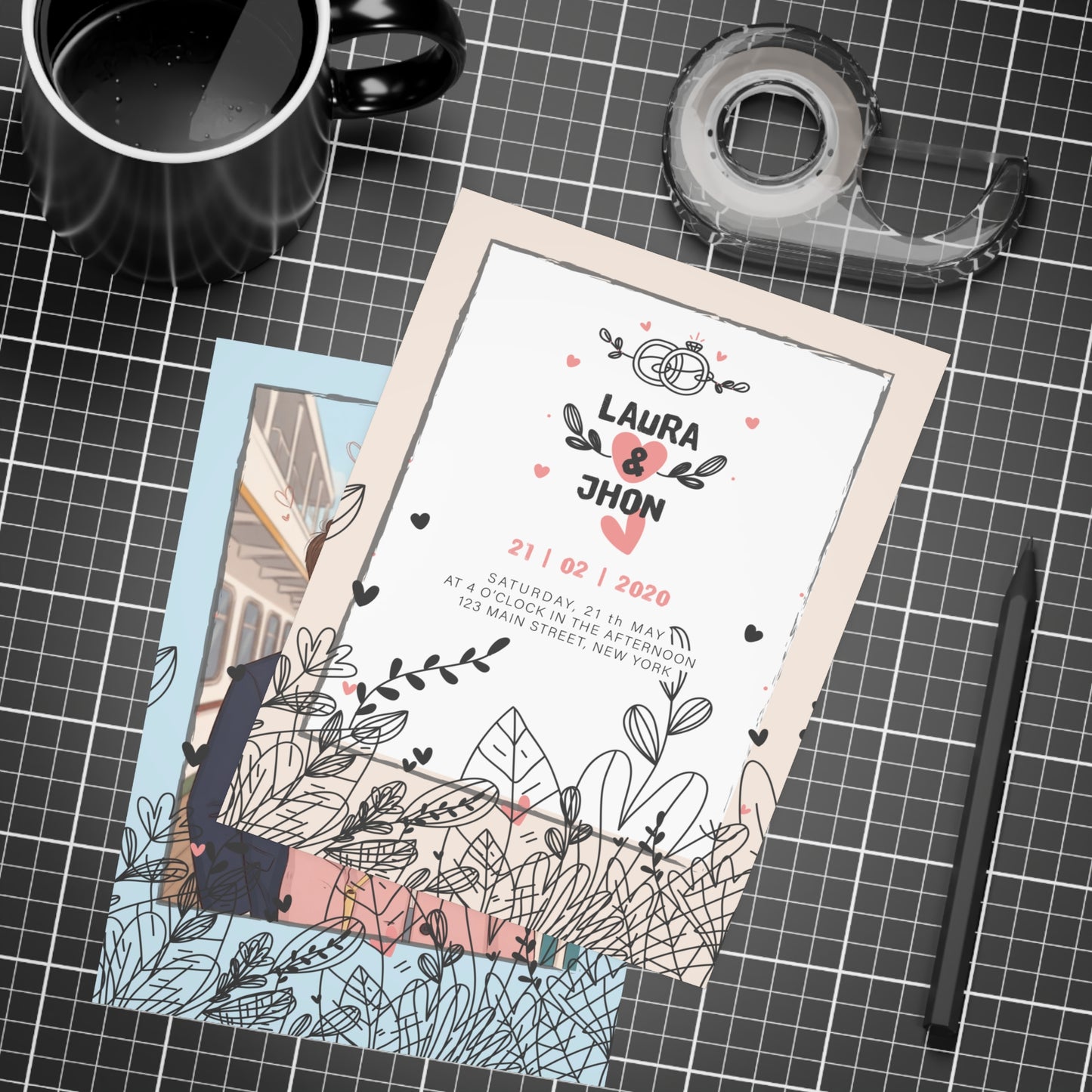 Personalized wedding invitation, two lovers in Istanbul