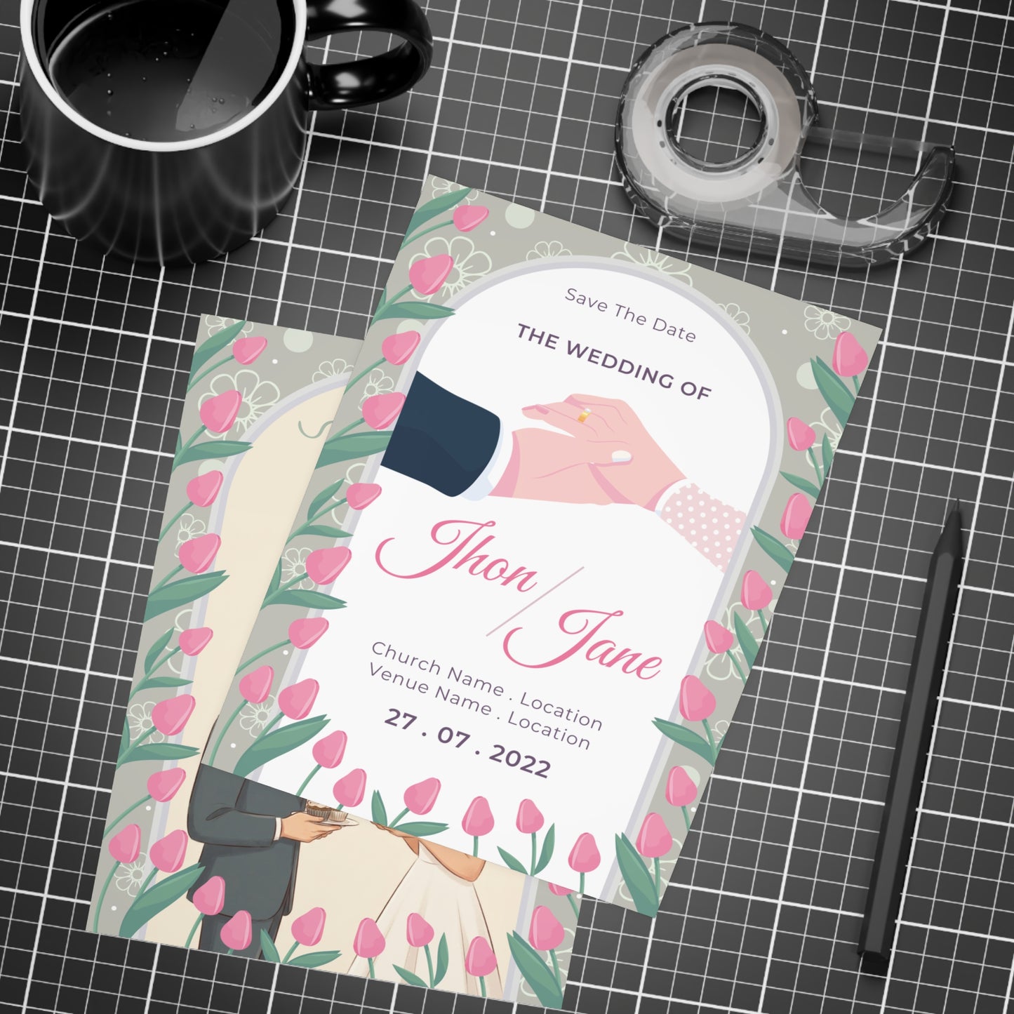 Create a personalized wedding invitation, bride and groom presentation