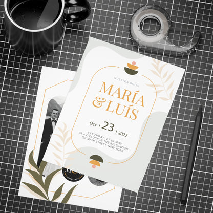 Personalized wedding invitation, black and white bride and groom photo