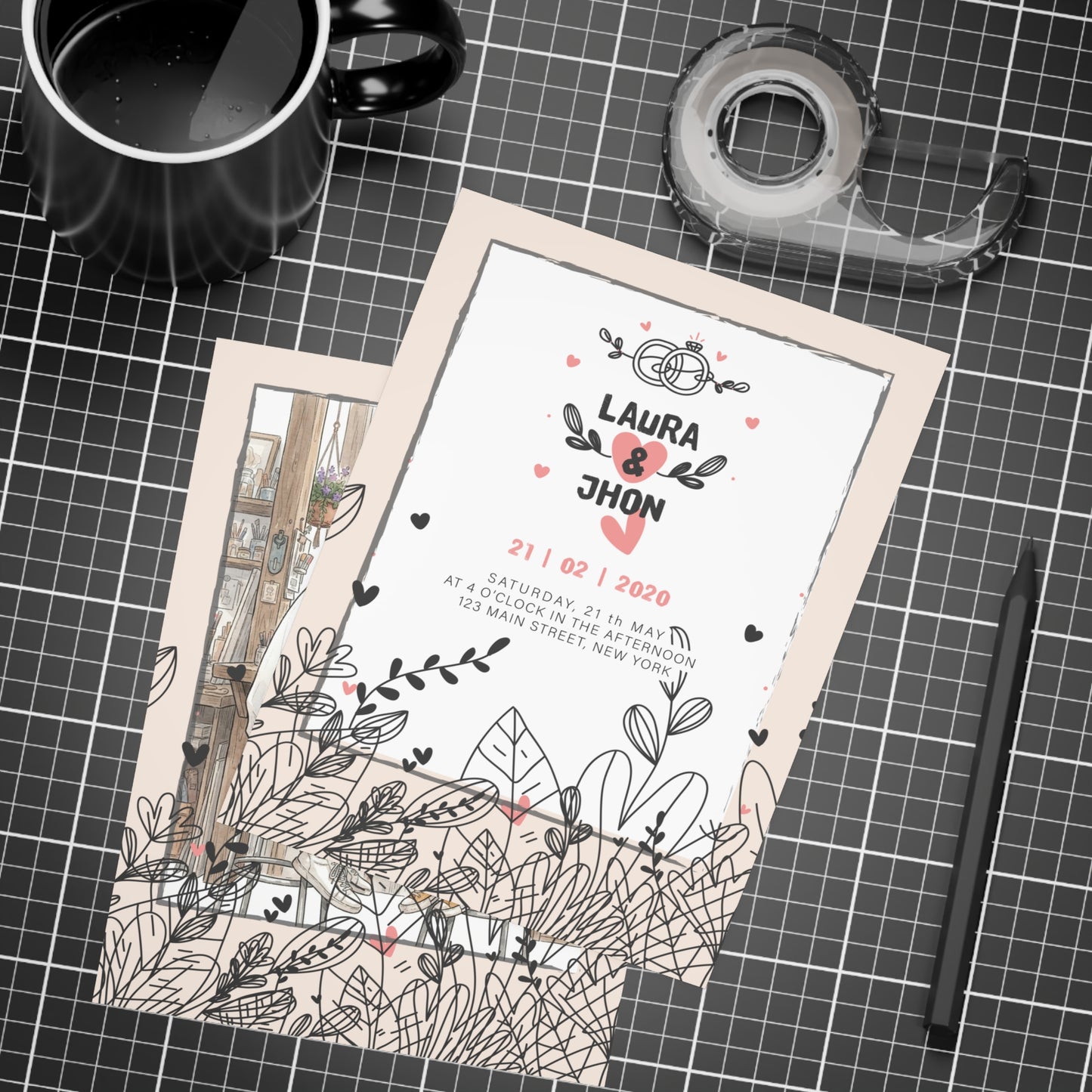 Personalized wedding invitation, college sweetheart style