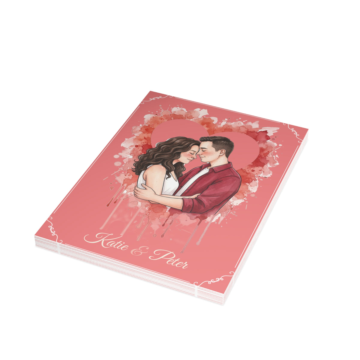 Personalized wedding invitation, bride and groom inside a heart