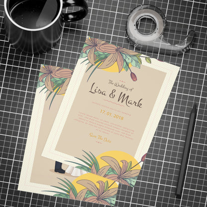 Personalized wedding invitation, kissing bride and groom