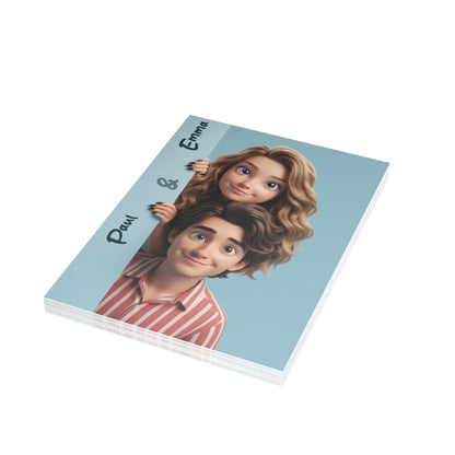 Personalized wedding invitations, cartoon characters for the bride and groom