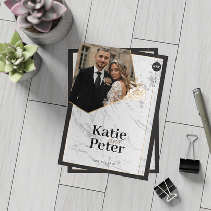 Personalized wedding invitation, bride and groom lifestyle photos