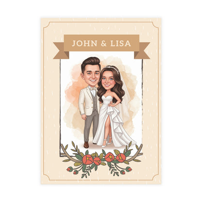 Personalized wedding invitation, bride and groom with watercolor effect