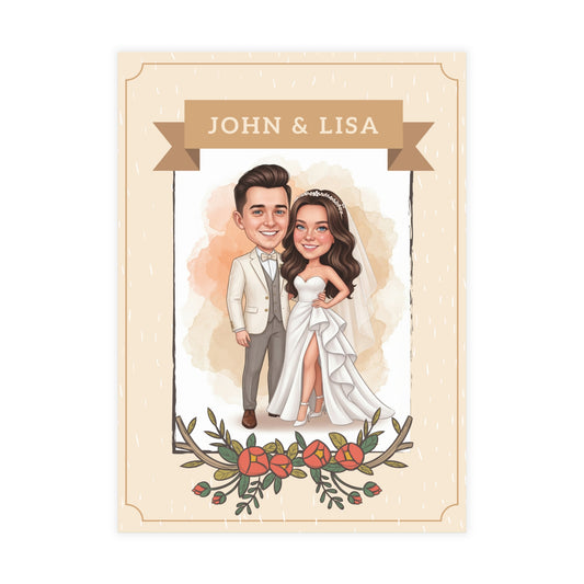 Personalized wedding invitation, bride and groom with watercolor effect