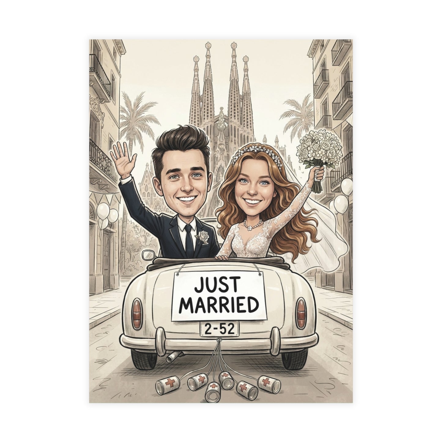Personalized wedding invitation, Just Married Barcelona