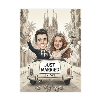 Personalized wedding invitation, Just Married Barcelona