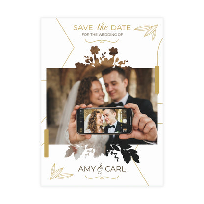 Personalized wedding invitation, bride and groom phone selfie