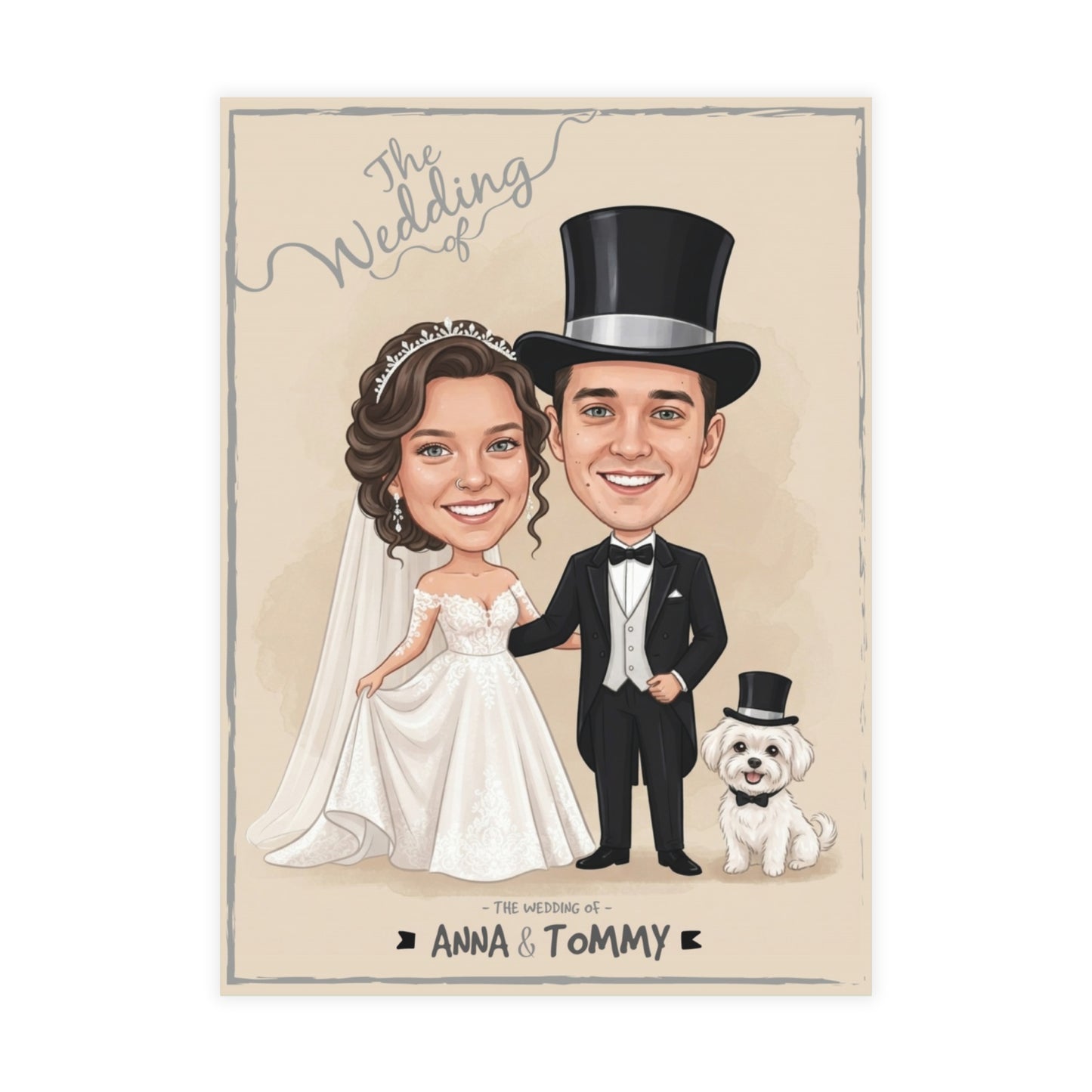 Personalized Wedding Invitation, Bride, Groom and their dog.