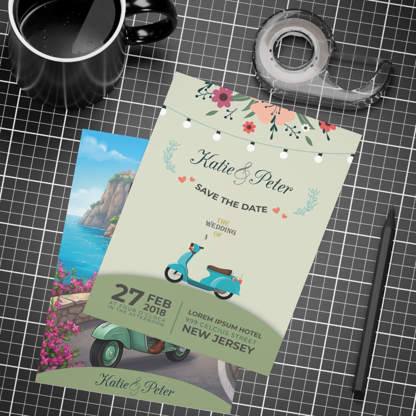 Personalized wedding invitation, motorcycle lovers in Sorento