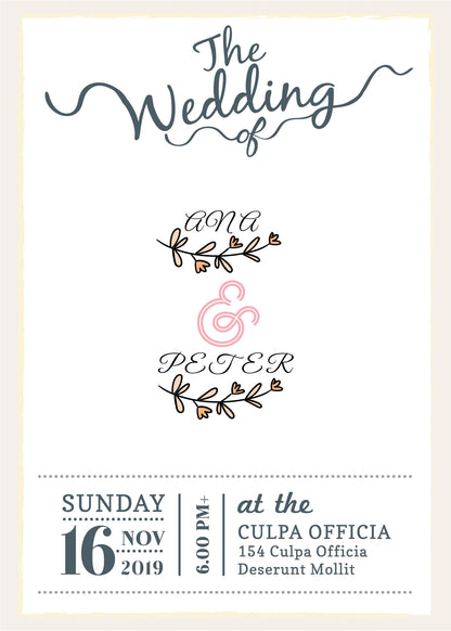 Create a cartoon wedding invitation; couple on a boat