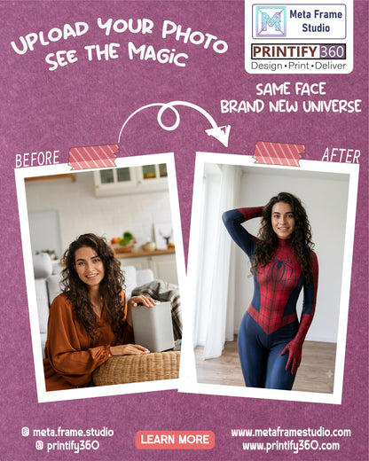 Create a young woman with a Spider-Man design