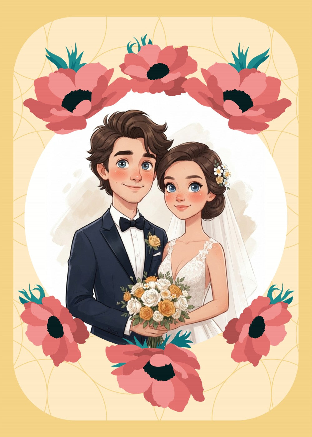 Create a personalized wedding invitation, bridal bouquet