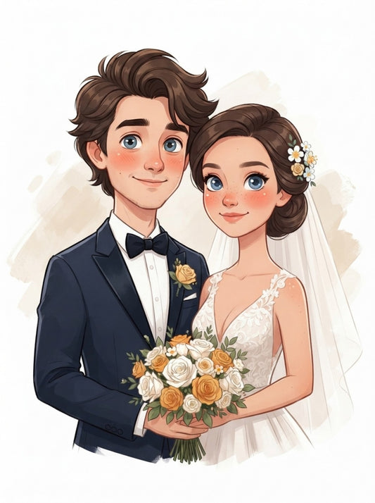 Create a personalized wedding invitation, bridal bouquet