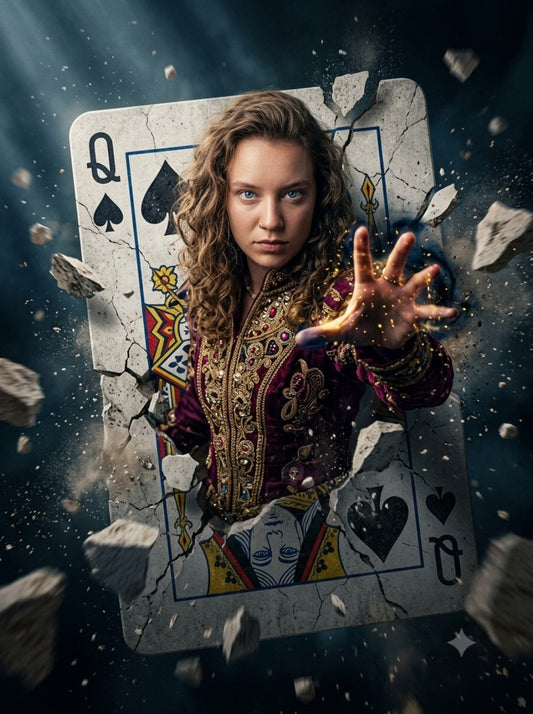Creating a portrait of the Queen of Spades emerging from a playing card
