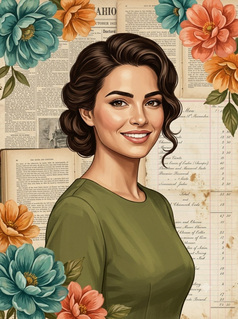 Digital illustration of a beautiful cute woman