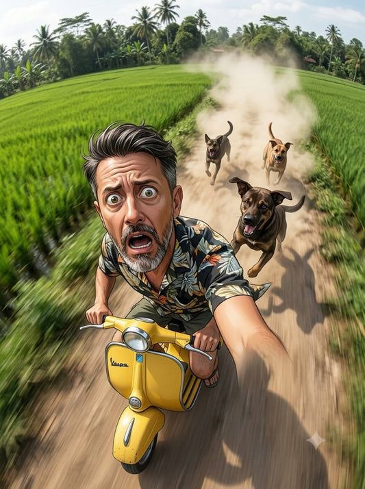 Anime Portraits - Escaping from dogs on a Vespa scooter