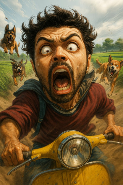 Anime Portraits - Escaping from dogs on a Vespa scooter