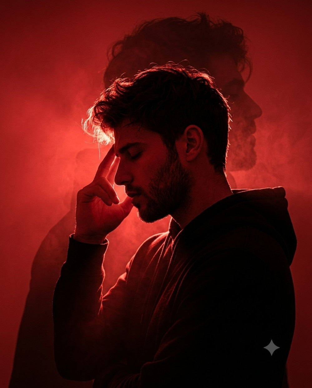 Generate an Ultra-cinematic dramatic red silhouette portrait