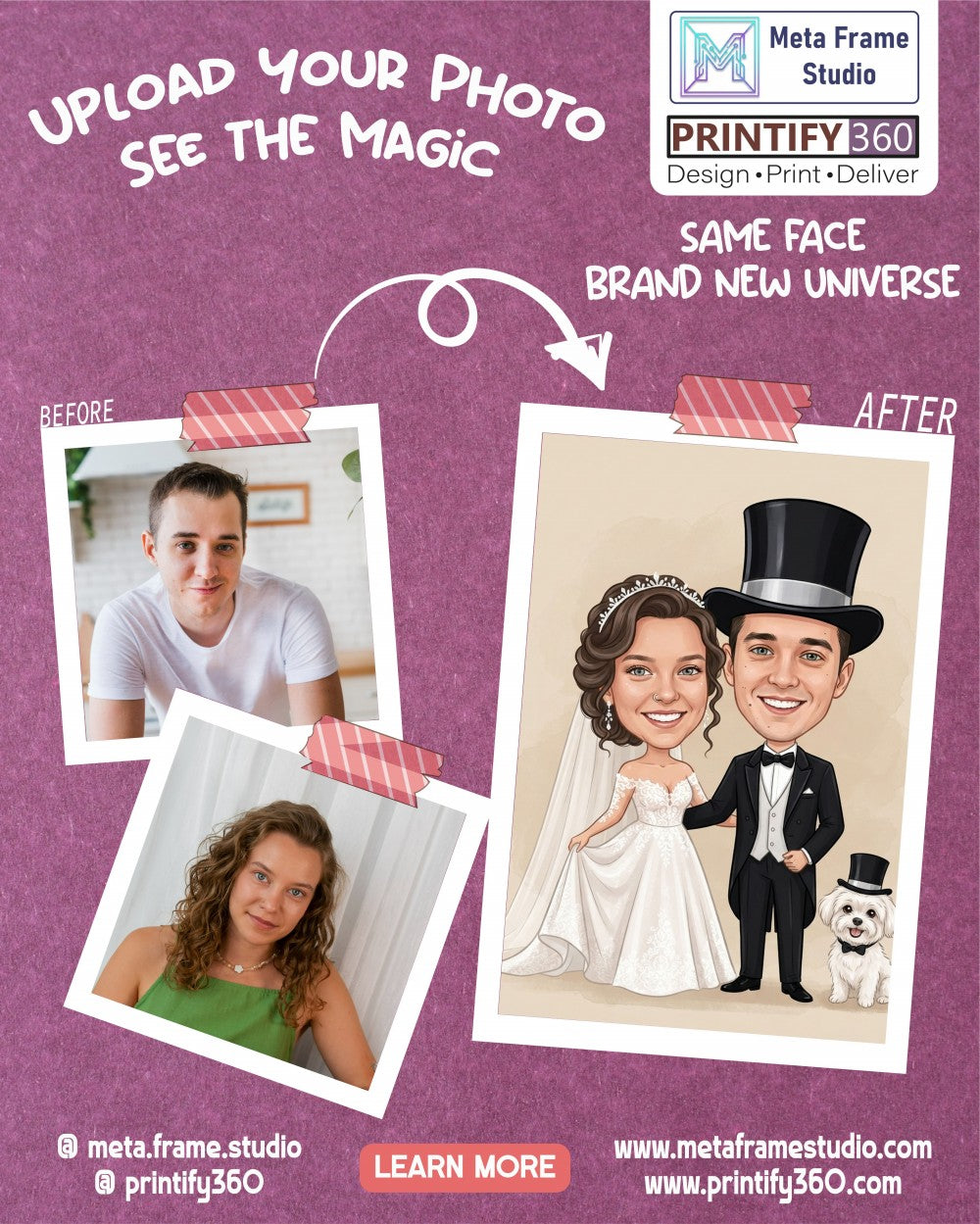 Personalized Wedding Invitation, Bride, Groom and their dog