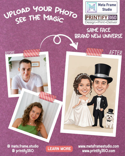 Personalized Wedding Invitation, Bride, Groom and their dog