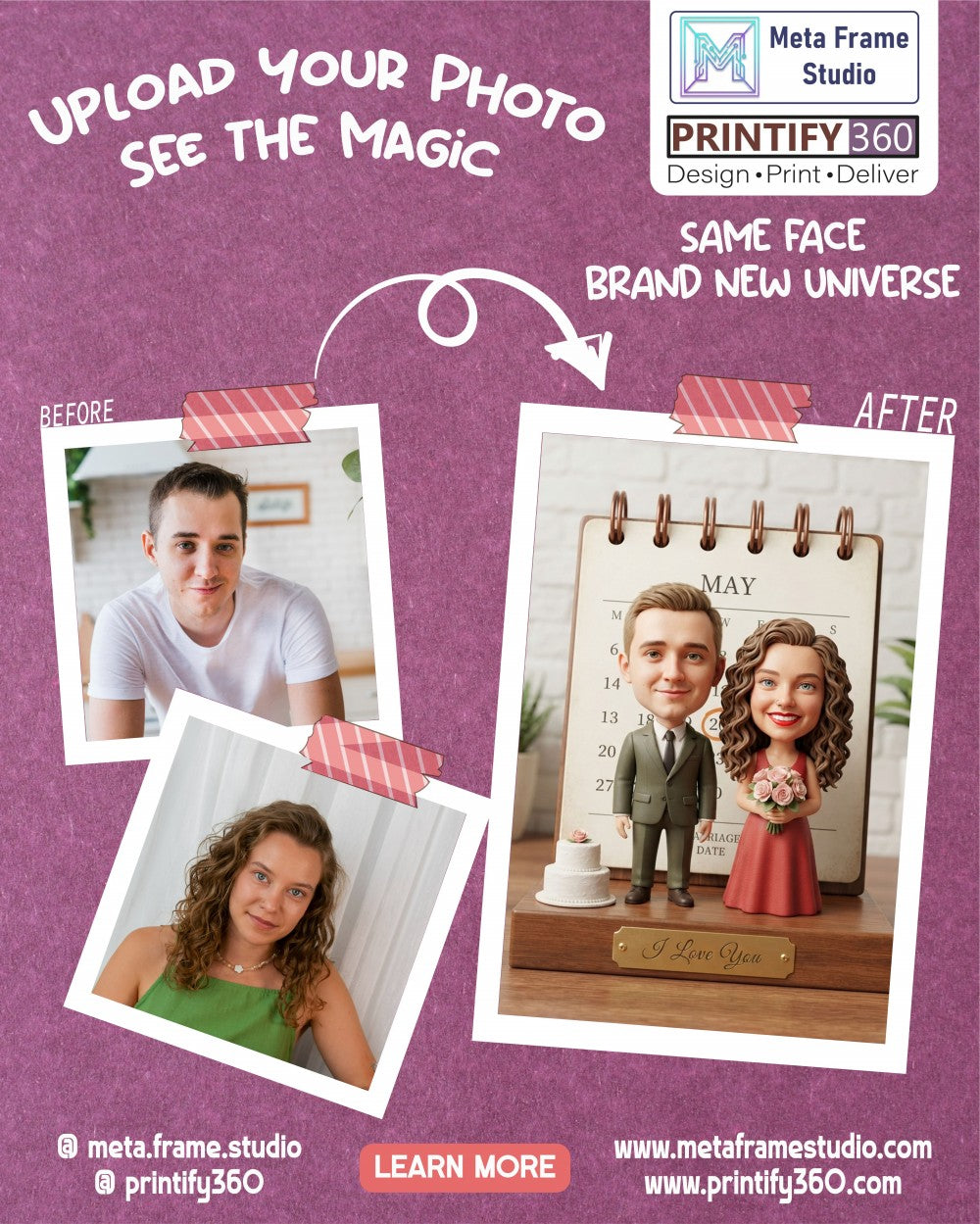 Personalized wedding invitation, 3D Bride and Groom
