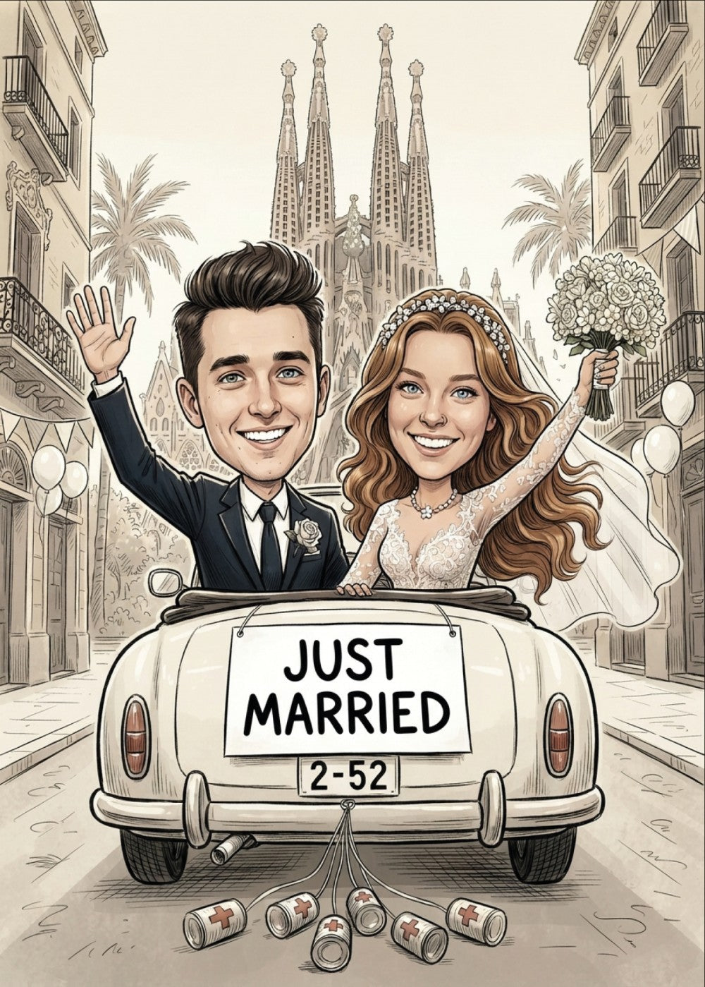 Personalized wedding invitation, Just Married Barcelona