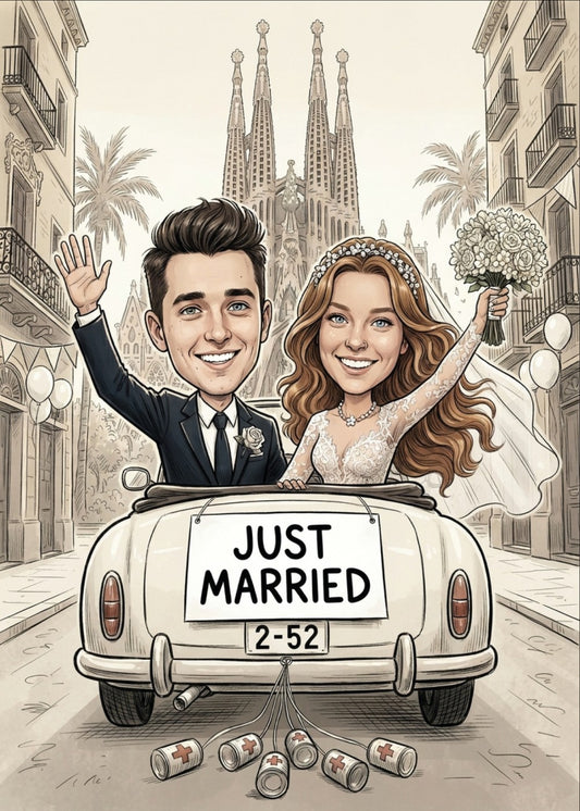 Personalized wedding invitation, Just Married Barcelona